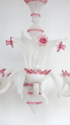 MURANO GLASS ムラノ 金彩 双耳 ホワイト レース ピンク 花器 MURANO GLASS ムラノ 金彩 双耳 ホワイト レース ピンク 花器