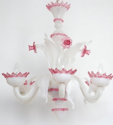 MURANO GLASS ムラノ 金彩 双耳 ホワイト レース ピンク 花器 MURANO GLASS ムラノ 金彩 双耳 ホワイト レース ピンク 花器