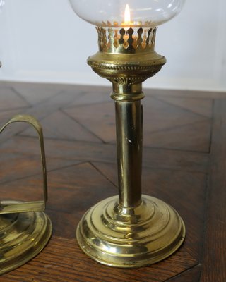 Messing Kerzenhalter mit Glas Schornsteinen, 2er Set