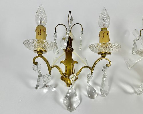 Pair of Bronze & Crystal Drop Chandeliers Pair of Bronze & Crystal Drop Chandeliers