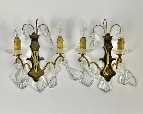 Pair of Bronze & Crystal Drop Chandeliers Pair of Bronze & Crystal Drop Chandeliers