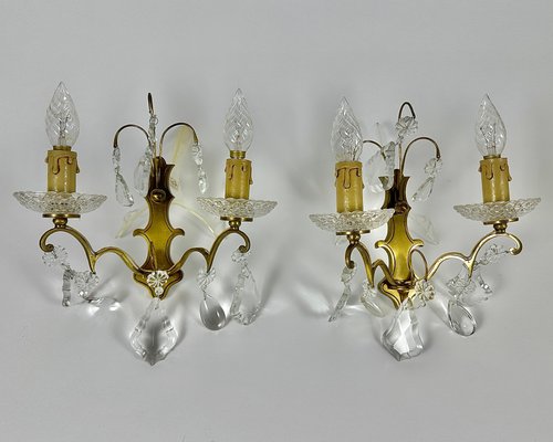 Pair of Bronze & Crystal Drop Chandeliers Pair of Bronze & Crystal Drop Chandeliers