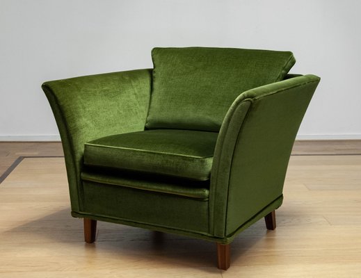Club Chair Green Velvet Vintage Chair Swedish Neoclassical Club