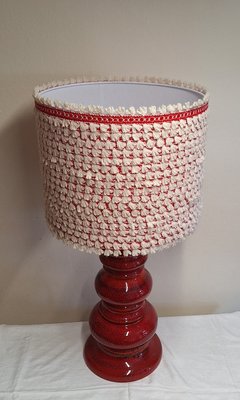 Lampe Vintage Années 50 - Verre Rubis Taillé Bohème, Abat-jour Champignon, 3 Bras, 220V - France