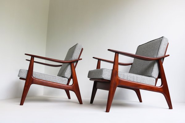 Mid Century Danish Modern Design Lounge Chairs in Teak 1950s Set of 2