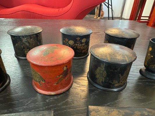 Large Napoleon III Papier-Mâché Boxes and Pyrogens, Set of 21 for