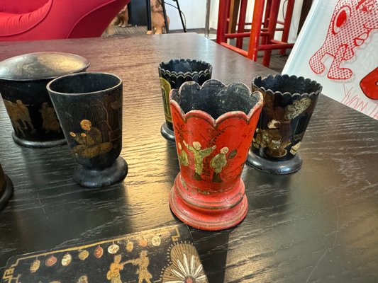 Large Napoleon III Papier-Mâché Boxes and Pyrogens, Set of 21 for