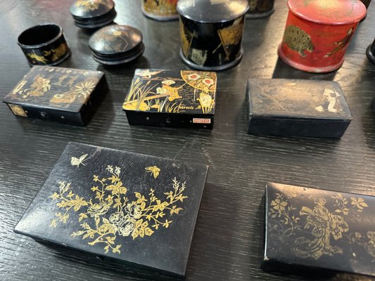 Large Napoleon III Papier-Mâché Boxes and Pyrogens, Set of 21 for