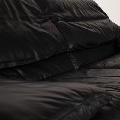 Alanda Two Seater Black Leather Sofa by Paolo Piva for B&b Italia