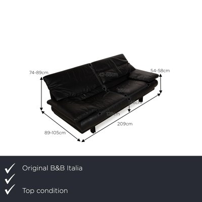 Alanda Two Seater Black Leather Sofa by Paolo Piva for B&b