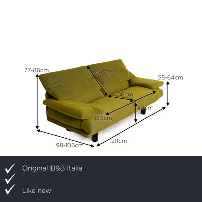 B&b Italia Alanda Fabric Three Seater Green Sofa by Paolo B&b Italia Alanda Fabric Three Seater Green Sofa by Paolo