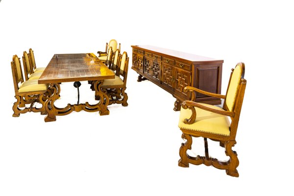 Spanish Style Dining Room Set, 1960s, Set of 10 for sale at Pamono