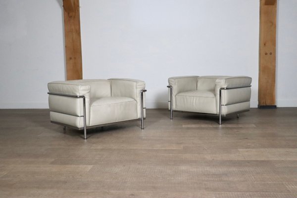 LC3 Armchair in Cream Leather by Le Corbusier for Cassina, Italy, 1980s