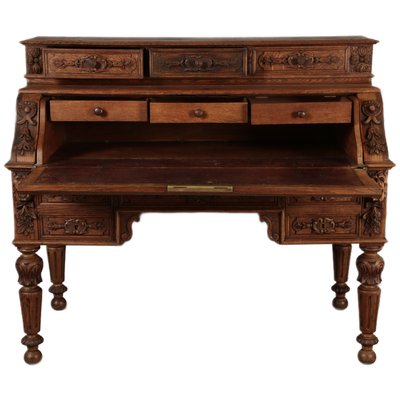 Antique Secretary Desk with Carved Oak, 1881 for sale at Pamono