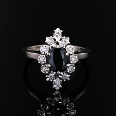Bague Cocktail En Or 18 Carats Blanc, Saphirs Et Diamants 0.33ct - Poids 5.79g, Occasion