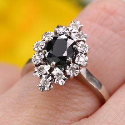 Bague Or 18 Carats Saphir Et Diamants - 0.80 Carat, 7.83 G, Taille 50, Style Art Déco