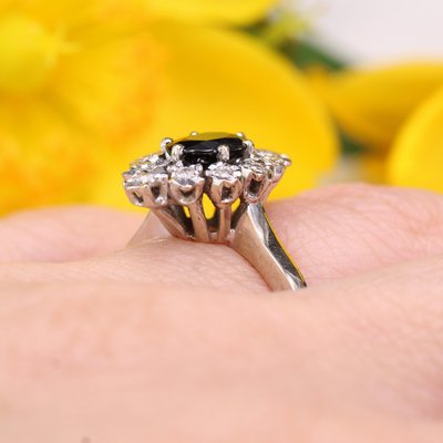 Bague Saphir et Diamants en Or Blanc 18 Carat, France, 1970s en