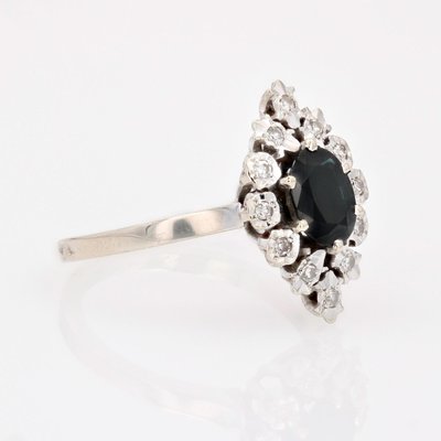 Bague Jarretière Or Blanc 18k Saphir Et Diamants Vintage - Occasion, Taille 62, Style Art Déco