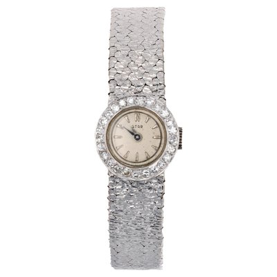 Französische Uhr mit Diamanten aus 18 Karat Weißgold, 1970er