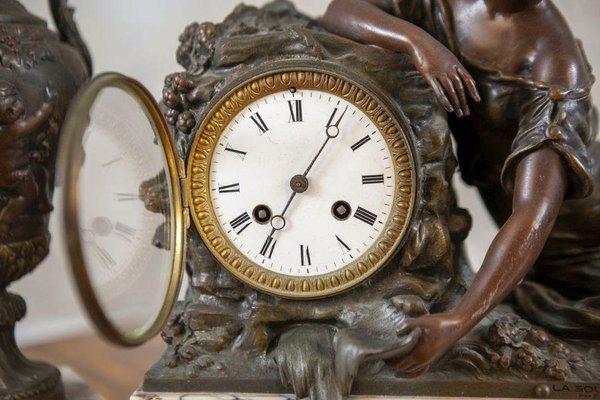 L&F Moreau Mantel Set on Marble Base, 1890s, Set of 3 for sale at