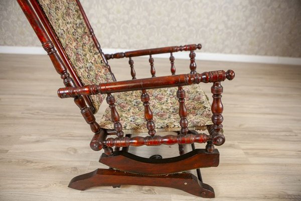 Antique Spring Rocking Chair in Floral Fabric, 1890s for sale at
