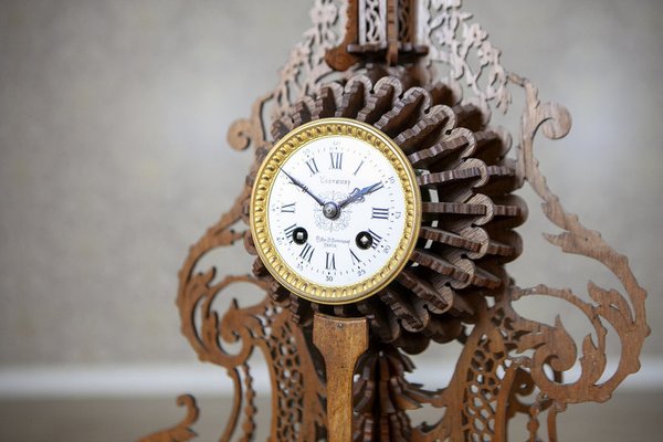 Late 19th Century Carved Exotic Wood Mantel Clock, 1890s for sale