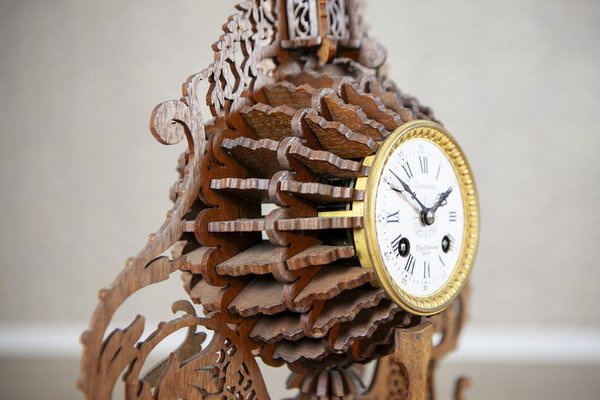 Late 19th Century Carved Exotic Wood Mantel Clock, 1890s for sale
