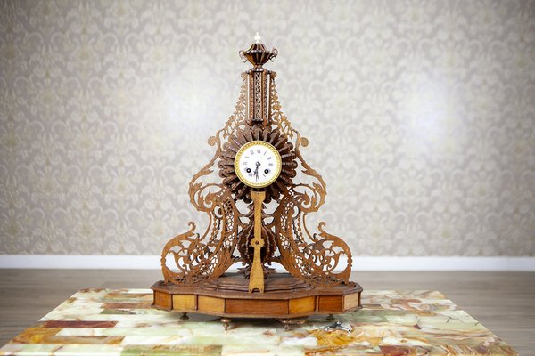 Late 19th Century Carved Exotic Wood Mantel Clock, 1890s for sale