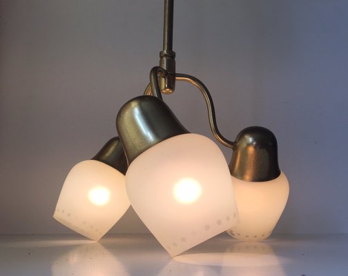Mid Century Opaline Glass Brass Ceiling Light From Asea 1950s
