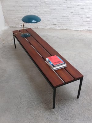 Large Modernist Slatted Bench in Teak Black Metal 1960s for sale at Pamono