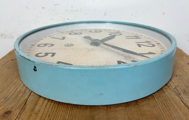 Large Industrial Blue Factory Wall Clock from Chronotechna, 1950s