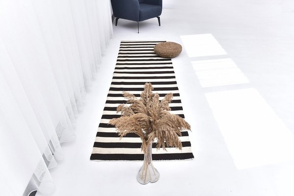 Black and White Striped Kilim Runner Rug, 1960s for sale at Pamono