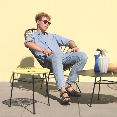 Sedia Acapulco nera con cuscino Petroleum di OK Design in vendita