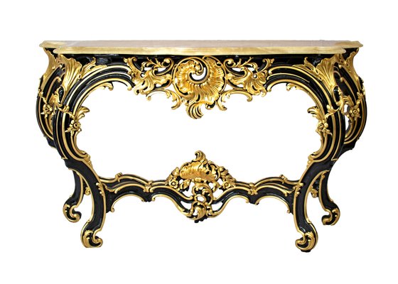 Console Murale Baroque Or Et Noir - Miroir Inclus - 31x21x12cm - Fabriqué En Italie
