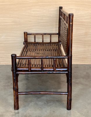 High Backrest Bamboo Bench with Leather Ligatures in style