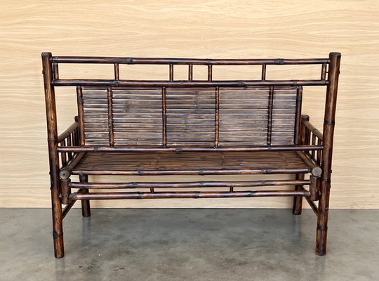 High Backrest Bamboo Bench with Leather Ligatures in style of Edizioni  Molto, 1960 - Main Image