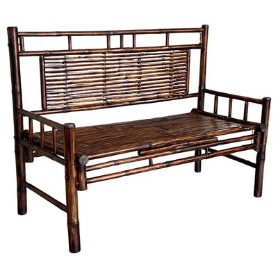 High Backrest Bamboo Bench with Leather Ligatures in style