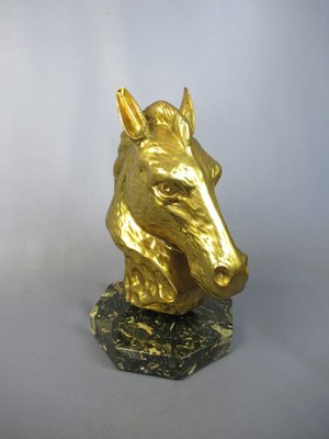 Brass Horse Head Sculpture on Marble Base Brass Horse Head Sculpture on Marble Base
