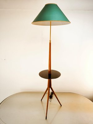 Stehlampe aus Holz mit Glasplatte und Lampenschirm bei Pamono kaufen