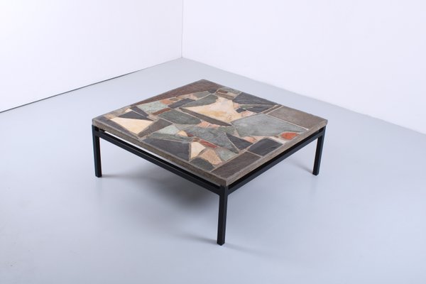 希少 Paul Kingma ポールキンフマ ストーンモザイク コーヒーテーブル Brutalist Slate Stone Mosaic Coffee Table in the style of Paul