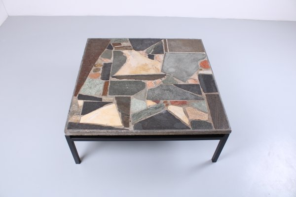 Brutalist Slate Stone Mosaic Coffee Table in the style of Paul