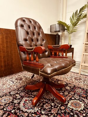 Vintage English Desk Chair in Teak and Leather for sale at Pamono