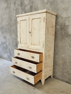 Antique French Brocante White Cabinet with Drawers, 1930s for sale 