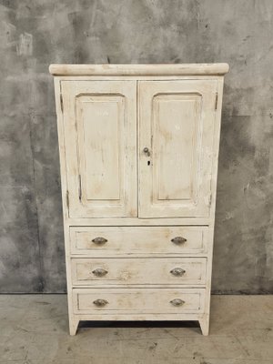 Antique French Brocante White Cabinet with Drawers, 1930s for sale 
