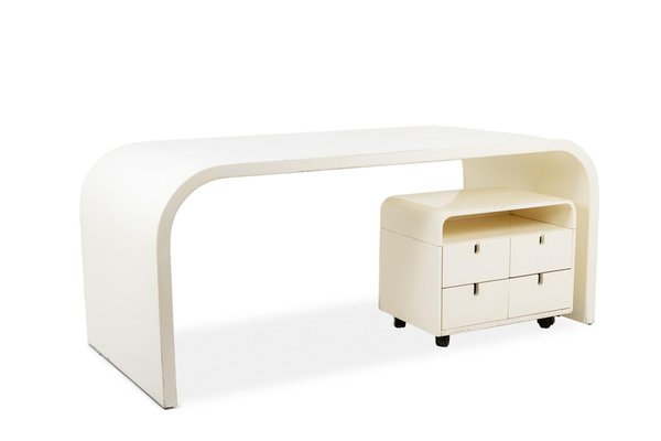 Desk and Cardboard Box in White Lacquered Plywood 1970s Set of 2 for sale at Pamono