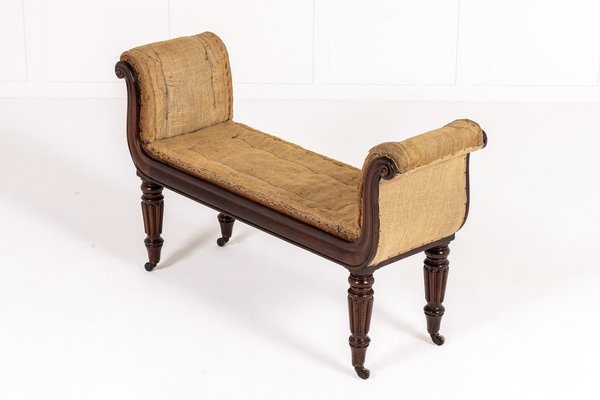 An English George III Serpentine Scroll Leg Mahogany Window Bench An English George III Serpentine Scroll Leg Mahogany Window Bench