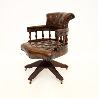 Vintage Leather Swivel Captains Desk Chair 1950 for sale at Pamono