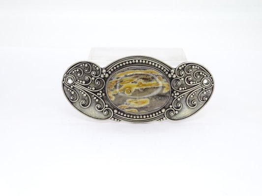 Broche Ancienne En Argent Massif 925 - Style Art Déco / Nouveau - Corne Agate