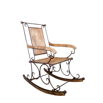 French Provincial Garden Wrought Iron and Wood Rocking Chair