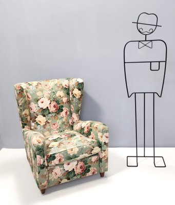 Vintage Floral Fabric Wingback Chairs by Paolo Buffa 1950s Set of 2